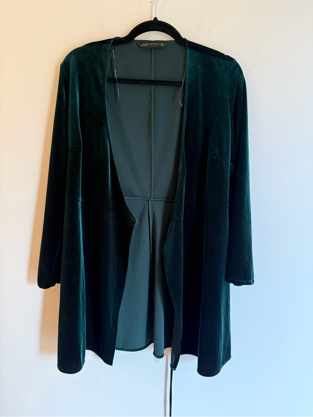 Zara Emerald Green Velvet Open-Front Blazer